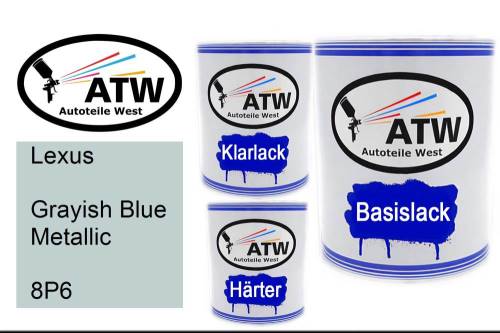 Lexus, Grayish Blue Metallic, 8P6: 1L Lackdose + 1L Klarlack + 500ml Härter - Set, von ATW Autoteile West.